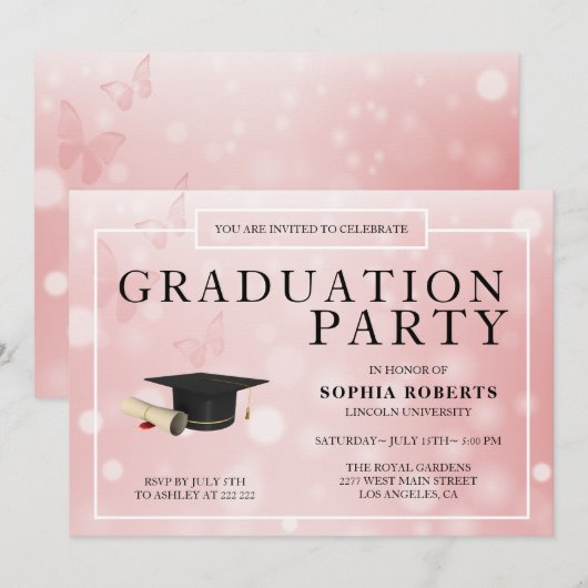 ピンクのぼかし背景 招待状 (正面/裏面)