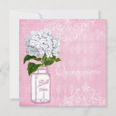 ピンクのぼろぼろのシックな瓶及びアジサイキンセアニェラ 招待状 (正面)