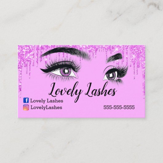  ピンクのまつげのきらめきビジネスカード 名刺 (正面)