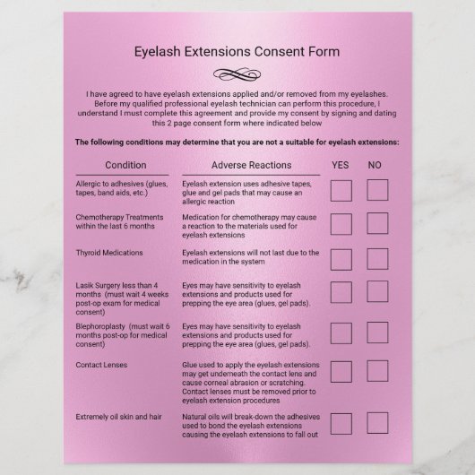 ピンクのまつげエクステサロン 責任免除書 チラシ (正面)