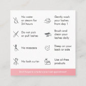 ピンクのまつ毛エクステンションアフターケアの指示 スクエア名刺 (裏面)