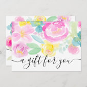 ピンクのゆったりとしたフローラの水色のギフト証明書 (正面/裏面)