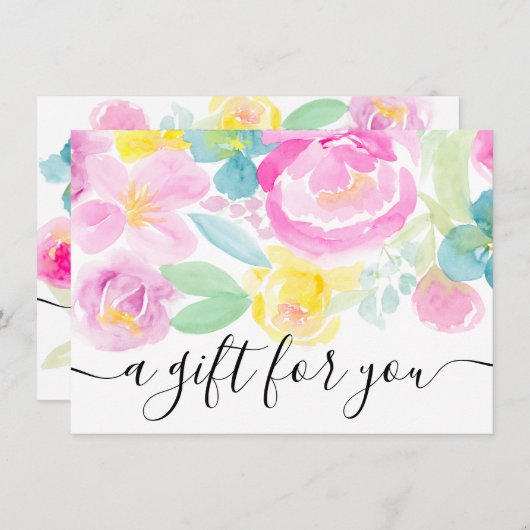 ピンクのゆったりとしたフローラの水色のギフト証明書 (正面/裏面)