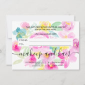 ピンクのゆったりとしたフローラの水色のギフト証明書 (裏面)