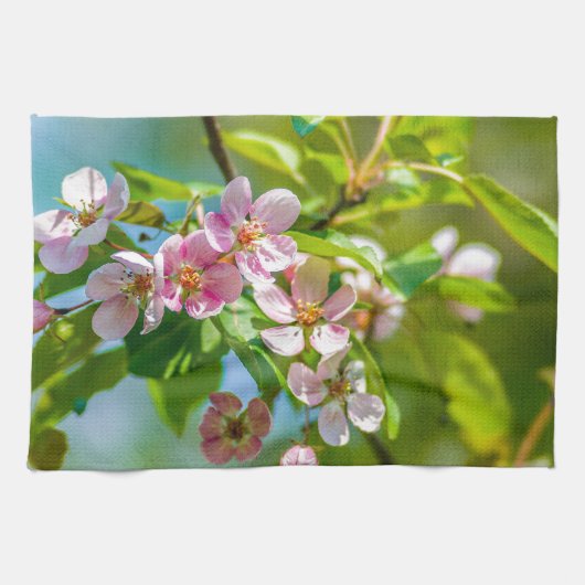 ピンクのりんご花 キッチンタオル (横)