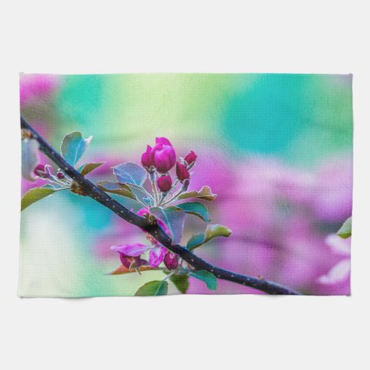 ピンクのりんご花 キッチンタオル (横)