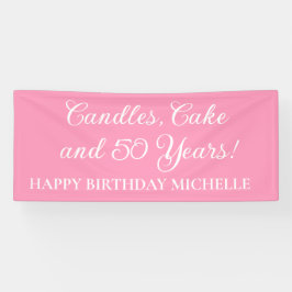 ピンクのろうそく、ケーキ 50歳の誕生日 名前 横断幕