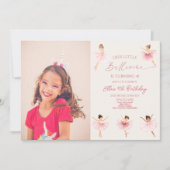 ピンクのわたしたちの小さなバレリーナ バレエ お誕生日会 招待状 (正面)
