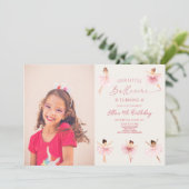 ピンクのわたしたちの小さなバレリーナ バレエ お誕生日会 招待状 (スタンド正面)