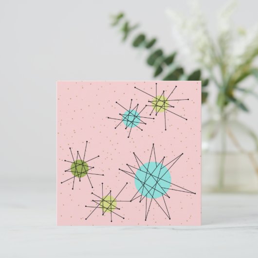 ピンクのアイコン原子スターバスト招待状 招待状 (スタンド正面)