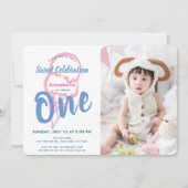 ピンクのアイスガール フォト 1歳誕生日 招待状 (正面)