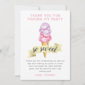 ピンクのアイスクリームの少女の誕生日パーティー サンキューカード (正面)