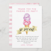 ピンクのアイスクリームの少女の誕生日パーティー サンキューカード (正面/裏面)