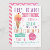 ピンクのアイスクリームの誕生日招待状のお知らせ 招待状 (正面/裏面)