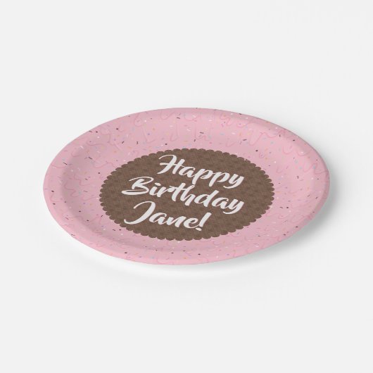 ピンクのアイスクリームの誕生日 ペーパープレート (アングル)