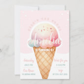 ピンクのアイスクリームの誕生日 招待状 (正面)