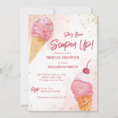 ピンクのアイスクリームをすくってあげた ブライダルシャワーの彼女 招待状 (正面)
