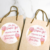 ピンクのアイスクリームをすくわれた ブライダルシャワーのお土産 ラウンドシール