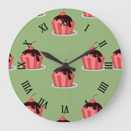ピンクのアイスクリームカップ（緑） ラージ壁時計