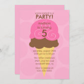 ピンクのアイスクリームコーンの誕生日の招待状 招待状 (正面/裏面)