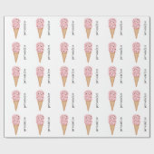 ピンクのアイスクリームコーンは包装紙を個人化します ラッピングペーパー (フラット)