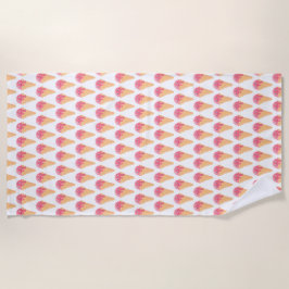 ピンクのアイスクリームコーン可愛い ビーチタオル