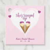 ピンクのアイスクリームハート ブライダルシャワーのサプライズ フェイバータグ (正面)