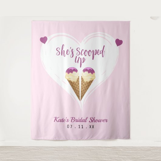 ピンクのアイスクリームハート ブライダルシャワーの装飾 タペストリー (正面)
