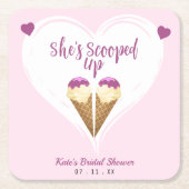 ピンクのアイスクリームハート ブライダルシャワープレート スクエアペーパーコースター (正面)