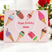 ピンクのアイスクリームパーティー誕生日ベイビーシャワープレゼントバッグ ラージペーパーバッグ