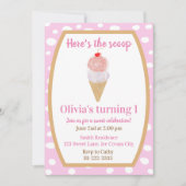 ピンクのアイスクリームパーティー ファーストバースデー招待状 招待状 (正面)