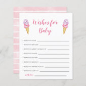 ピンクのアイスクリームベビーシャワーの願いベビーカード (正面/裏面)
