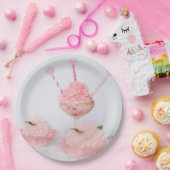 ピンクのアイスクリーム及びカップケーキの使い捨て可能な紙皿 ペーパープレート (パーティー)
