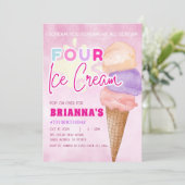 ピンクのアイスクリーム4thバースデーサマーガール 招待状 (スタンド正面)