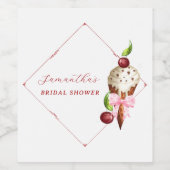 ピンクのアイスクリーム チェリー レッド スクープアップ ブライダルシャワー ワインラベル (シングルラベル)