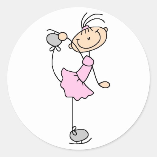 ピンクのアイススケーターの女の子ステッカー ラウンドシール (正面)