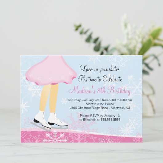 ピンクのアイススケートの誕生日のパーティの招待状 招待状 (スタンド正面)