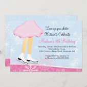 ピンクのアイススケートの誕生日のパーティの招待状 招待状 (正面/裏面)