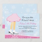 ピンクのアイススケートの誕生日パーティー招待状 招待状 (正面/裏面)