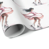 ピンクのアイススケートを持つ女の子の姿スケーター ラッピングペーパー (ロールコーナー)