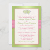 ピンクのアイボリーの緑によって結合されるハートのモノグラムの招待状 招待状 (裏面)