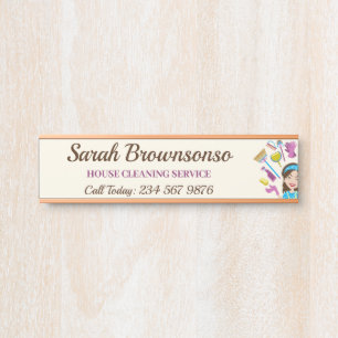 ピンクのアイボリー清掃アニメメイド家事清掃 サインプレート