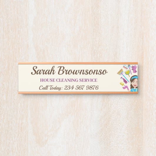 ピンクのアイボリー清掃アニメメイド家事清掃 サインプレート (正面)