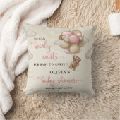 ピンクのアイボリー茶色の風船の女の子を心から待つ クッション (ブランケット)