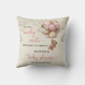 ピンクのアイボリー茶色の風船の女の子を心から待つ クッション (裏面)