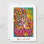 ピンクのアイリスに乗るフラワーフェアリー ファンタジー イエロー ホワイト 招待状 (正面)