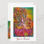 ピンクのアイリスに乗るフラワーフェアリー ファンタジー イエロー ホワイト 招待状 (正面/裏面)