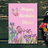 ピンクのアイリスフォイル誕生日カード 箔シーズンカード