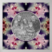 ピンクのアイリスフラワーフレーム自分の写真を作成 ポスター (正面)