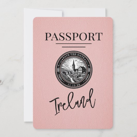 ピンクのアイルランドのパスポート日付の保存 セーブザデート (正面)